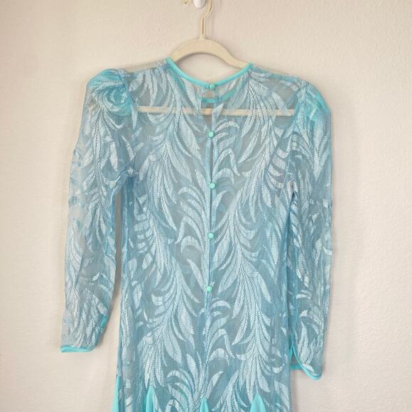 Vintage Robin's Egg Blue Evening Dress Overlay Sheer Mesh Flowy Ethereal Size 6 - Picture 7 of 8
